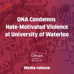 groups of students and staff standing on university of waterloo campus